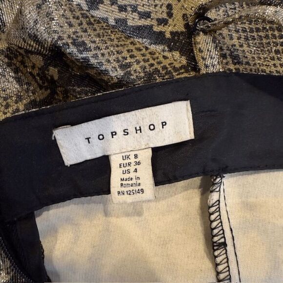 Topshop Metallic Snakeskin Two Tone Mini Dress Gold Black Size 4 - Picture 6 of 12